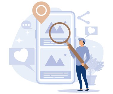 Dijital pazarlama konsepti. Sosyal medya analizi, medya planlaması, çevrimiçi PPC kampanyası, dijital ajans, şirket web sitesi, düz vektör modern illüstrasyon