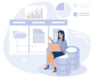 Web sitesi mimari konsepti, PHP ve MySql, arayüz tasarımı, yazılım testi, uygulama kodlaması, düz vektör modern illüstrasyon