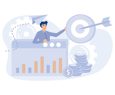 Çevrimiçi dijital kampanya kavramı, Reklamcılık, satın alma başına maliyet, çoklu aygıt hedefleme, hedef kitle, medya planlaması, PPC stratejisi, düz vektör modern illüstrasyon