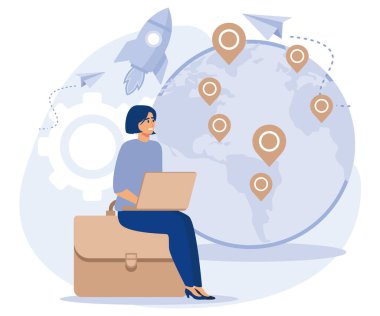 Çalışanların konsepti, Expat işi, iş görüşmesi, takım çalışması, göçmen işçiler, aday seçmek, mülakata hazırlanmak. düz vektör modern illüstrasyon