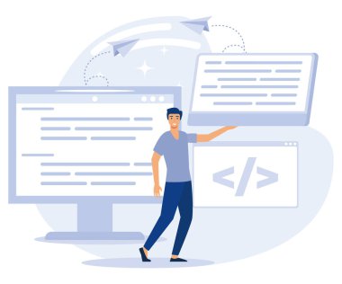 Bilgi depolama altyapısı kavramı, veri giriş hizmetleri, iş zekası, düz vektör modern illüstrasyon