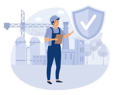 Çalışma ortamı kavramı, işyeri güvenliği, işyeri değerlendirmesi, düz vektör modern illüstrasyon