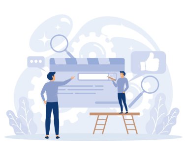 Şirket en son haber konsepti, sözlük, terimler ve sözlük, bizim hakkımızda, iniş sayfası, güncelleme, tanıtım, düz vektör modern illüstrasyon