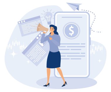 İş başarısı konsepti, işinizi, kişisel marka stratejinizi, sosyal etkileşiminizi ve etkinizi, düz vektör modern illüstrasyonunuzu destekleyin