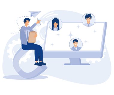 CRM yönetim kavramı, yeni ipuçları, satış verileri, pazarlama yazılımı, düz vektör modern illüstrasyon