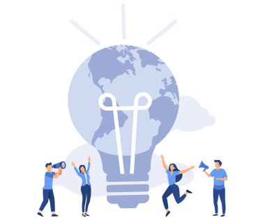 Dünya günü konsepti, dünya saati, enerji ve gezegen tasarrufu, dünya saati martta, düz vektör modern illüstrasyon