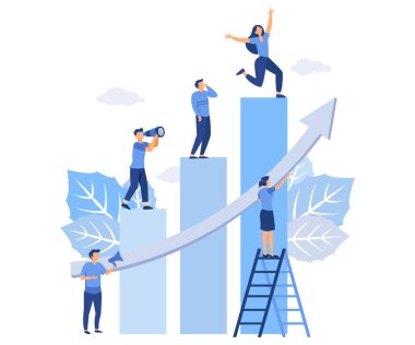 İnsanlar amaçlarına ulaşmak için sütunlar üzerinde koşarlar, motivasyonu artırırlar, hedefin başarısına giden yolu, düz vektör modern illüstrasyon