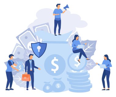 Para koruma konsepti, finansal tasarruf sigortası, güvenli iş ekonomisi, düz vektör modern illüstrasyon