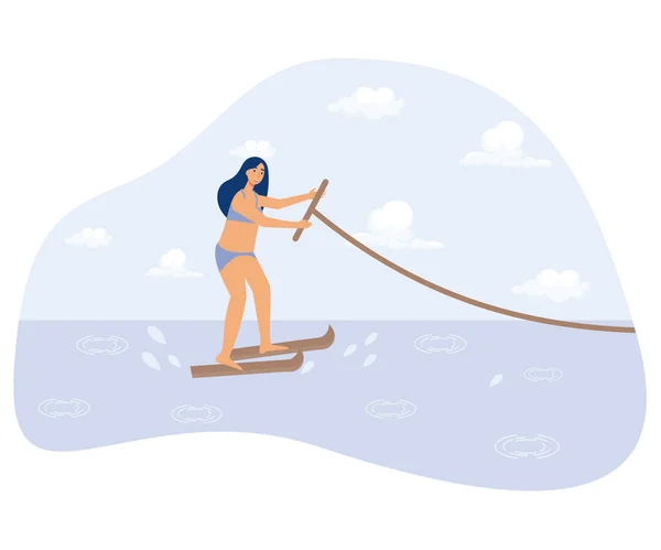 水上运动概念 冲浪和航海 积极的生活方式 夏季冒险 游艇俱乐部 平面矢量现代插图 — 图库矢量图片