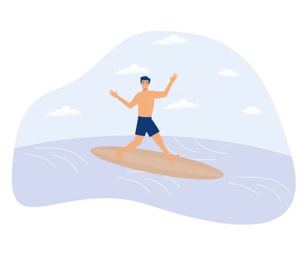 Wassersportkonzept Wasserski Surfen Und Segeln Aktiver Lebensstil Sommerabenteuer Badeanzug Yachtclub — Stockvektor