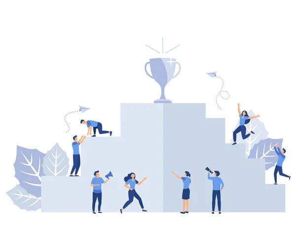 Career Development Concept Businessmen Climb Ladder Goal Form Golden Cup — Stock Vector