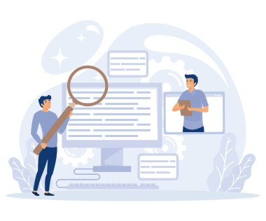 Proje geliştirme özellikleri kavramı, iş analizi, yazılım gereksinimi açıklaması, vizyon ve kapsam belgesi, SWOT analizi, düz vektör modern illüstrasyon