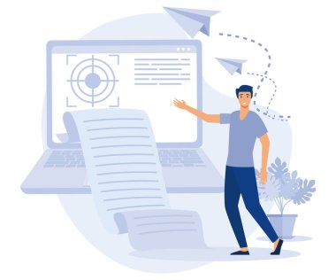 Proje geliştirme özellikleri kavramı, iş analizi, yazılım gereksinimi açıklaması, vizyon ve kapsam belgesi, SWOT analizi, düz vektör modern illüstrasyon