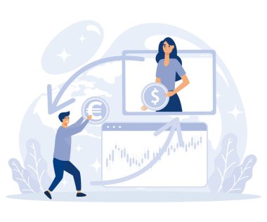 Finansal sistem konsepti, döviz kuru, Forex broker, dijital dönüşüm, küresel yatırım, düz vektör modern illüstrasyon