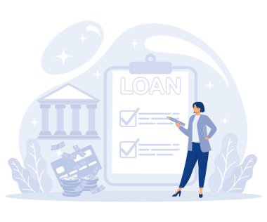 Banka hizmeti kavramı, kredi ödemesi, öğrenci kredisi, mali zorluk, düz vektör modern illüstrasyon