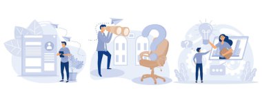 İK servis kavramı, iş başvurusu, iş arayanlar, kariyer tavsiyesi, işe alım, kariyere başlama, iş arama, çalışan profili, düz vektör modern illüstrasyon