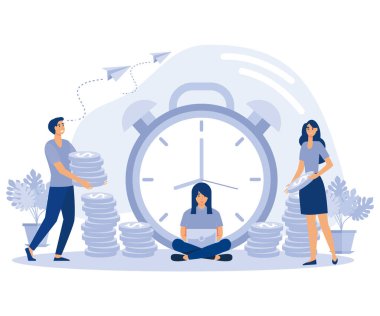 İş Ödeme Konsepti, Serbest Çalışan ve Yatırımcı Karakterleri, E sektörü, İnternet Bankacılık, Mevduat Sistemi. Kar büyümesi, düz vektör modern illüstrasyon