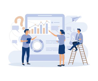 Modern İş Analitiği, İş Adamları Analiz Takımı, Meslektaşlar Çalışma Çizelgeleri, Borsa İstatistikleri, Düz vektör Modern İllüstrasyon