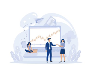 Çevrimiçi Öğrenci Eğitimi, Büyük Dizüstü Bilgisayarlı Adamlar Öğrenmek. E-öğrenme, düz vektör modern illüstrasyon