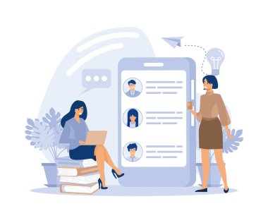 Smartphone 'da online sohbet. Öğrenci teması, e-öğrenme, diploma alma. Hedefe ulaş. Uzaktan erişim. düz vektör modern illüstrasyon