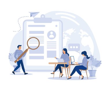 iş başvurusu konsepti, iş görüşmesi, iş arayanların müfredatına bakan İK yöneticileri, düz vektör modern illüstrasyon