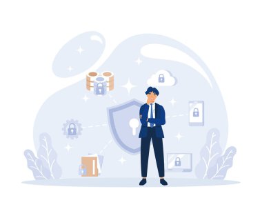 Bilgi Koruma, Anahtar Delikli Kalkan Kişisel Verileri Koruma, Akıllı Telefon için Parola Kullanımı, düz vektör modern illüstrasyon