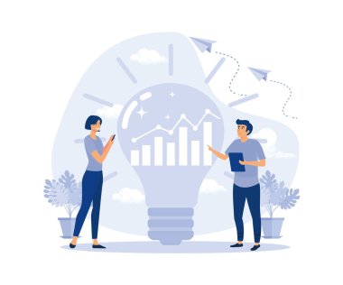 Finansal Büyüme Planı, Analizci Artan Ampul Diyagramını Gösteriyor, Düz vektör Modern İllüstrasyon