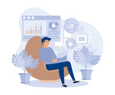 İş yeri organizasyonu, talep üzerine kentsel çalışma alanı, biyofilik tasarım, iş yeri ofisi, mesafe çalışması, düz vektör modern illüstrasyon