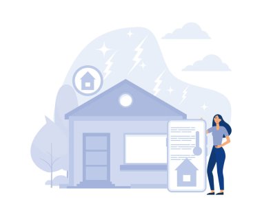 Ev teknolojileri kavramı, akıllı ev aletleri otomasyonu, mobil uygulama, düz vektör modern illüstrasyon