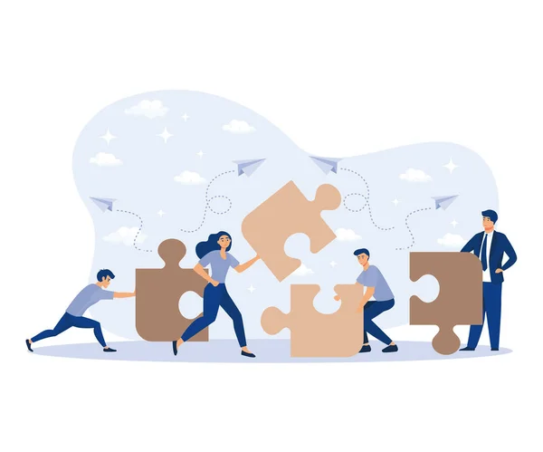 Obchodní Koncept Lidé Spojující Prvky Puzzle Symbol Týmové Práce Spolupráce — Stockový vektor