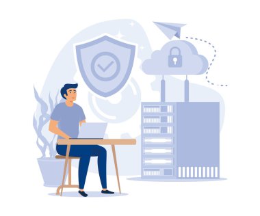 siber güvenlik, veritabanı, siber güvenlik, kontrol, bilgisayar hizmetlerinin korunması ve elektronik bilgi, düz vektör modern illüstrasyon