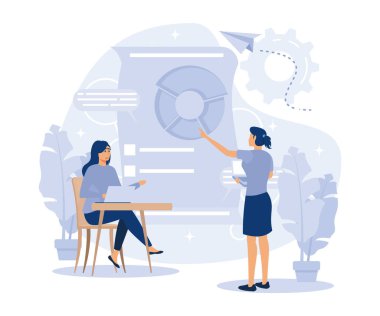 İş yeri organizasyonu, talep üzerine kentsel çalışma alanı, biyofilik tasarım, iş yeri ofisi, mesafe çalışması, düz vektör modern illüstrasyon