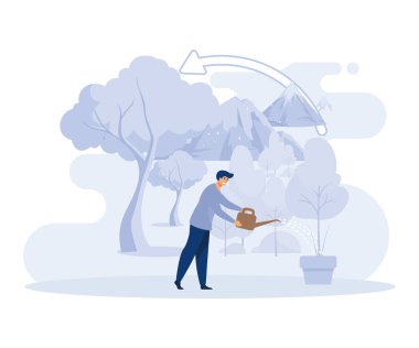 Çevre koruma tedbirleri, atmosfer arındırma, yeniden ağaçlandırma, düz vektör modern illüstrasyon