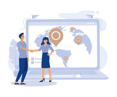 İstihdam aşamaları, işe alım servisi arama adayları. Expat çalışması, düz vektör modern illüstrasyon