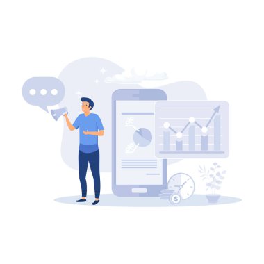 Laptop ve Smartphone 'da Planlama İş Stratejisi ve Yönetim Verileri. İş İstihbarat ve Analiz Konsepti. düz vektör modern illüstrasyon