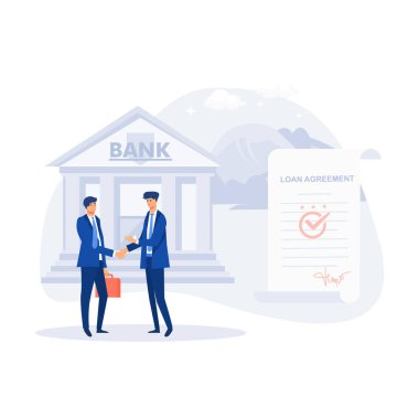 Kredi anlaşmaları bankadan borç para, kişisel kredi veya mali destek konsepti, düz modern vektör illüstrasyonu