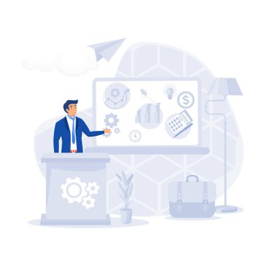 iş planının sunumunu beyaz arkaplanda izole etmek, düz modern vektör illüstrasyonu