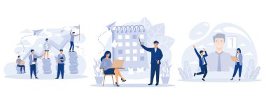Bozuk para grafiğiyle yükselen insanlar. Finansal Büyüme, Yetenek Önemli Görevleri Ayırt İkincil Görevler, Yaratılış Potansiyeli Kazananı Üzerinde Çalışan Takım, düz vektör modern illüstrasyonunu ayarlayın