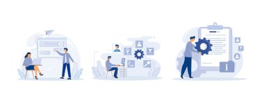 Kullanıcı desteği soyut konsept vektör çizimi seti. Müşteri hizmetleri, iletişim merkezi, müşteri hizmetleri rehberi, çevrimiçi yardım, düz vektör modern illüstrasyon