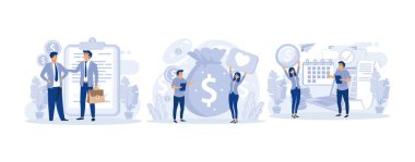 Finansal anlaşma imzalama, yasal belge, iş belgeleri. Satış faturası, kredi ödeme, ön ödeme şartları, düz vektör modern illüstrasyon