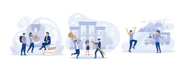 Okul ortamı, öğrencilerin sosyalleşmesi, öğrenci kulübü, okul sonrası gezisi, okul sonrası etkinlik, sosyal etkileşim, düz vektör modern illüstrasyon