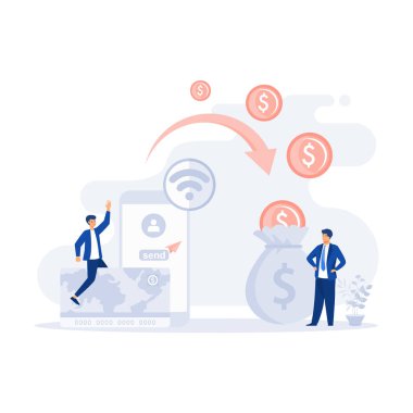 Finansal işlemler. Pos-terminal ve ödeme sistemleri, düz modern vektör çizimi