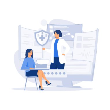 Çevrimiçi Doktor için mobil uygulama, Randevu Terapisti kaydet. İnternet, düz vektör modern illüstrasyonlu sağlık hizmetleri