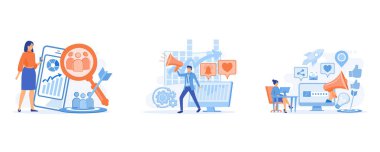 Hedef kitle. dijital hedefleme pazarlaması, dijital pazarlama kampanyası, sosyal ağ ve medya iletişimi, düz vektör modern illüstrasyonunu ayarlayın