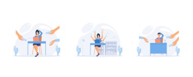 Çoklu Görev ve Zaman Yönetimi kavramı. Planlama ve Zamanlama, İşadamı Ofis Şeyleriyle çevrili, düz vektör modern illüstrasyonunu ayarla