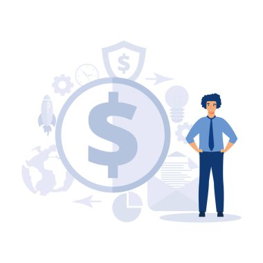 Finansal yatırımlar, pazarlama, analiz, mevduat güvenliği, güvenlik garantisi finansal tasarruf ve para cirosu, düz vektör modern illüstrasyon