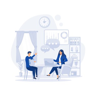 İş görüşmesi, iş adamı HR ile iş görüşmesi, düz vektör modern illüstrasyon.