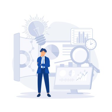 İş zekası kavramı, iş veri analizi, veriye dayalı kararlar, düz vektör modern illüstrasyon