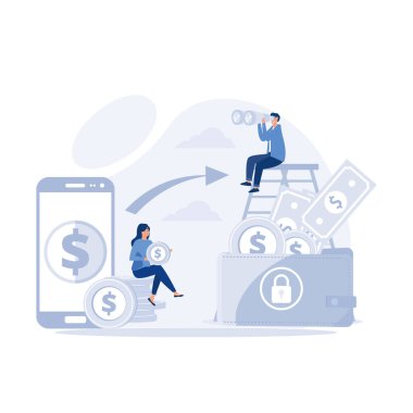 Finansal işlemler, nakit olmayan ödeme işlemleri, düz vektör modern illüstrasyon