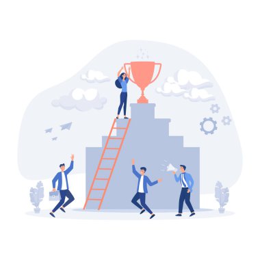 İş konsepti, Tropi ile kendi rolleri üzerinde çalışan insanlar, takım çalışmasının başarılarının sembolü, düz vektör modern illüstrasyon